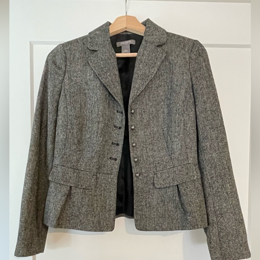 Ann Taylor Blazer with Metal Buttons Size 4 Petite Black and Grey